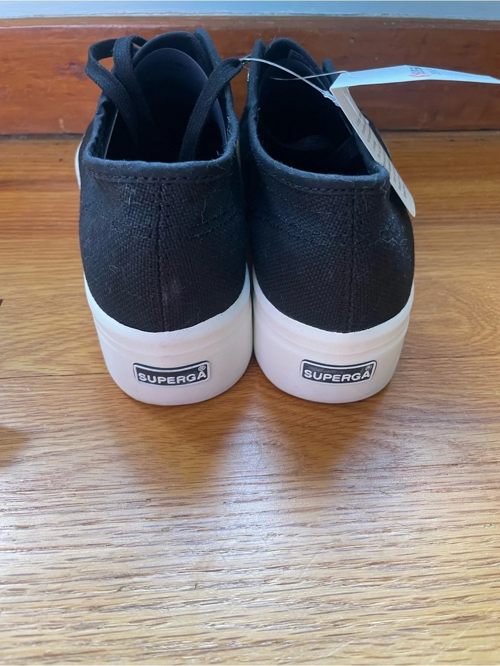 NWT Superga Black Canvas Low-Top Platform Sneakers with White Sole